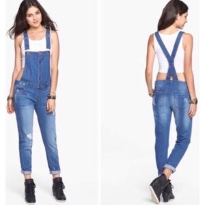Love, Fire Distressed Denim Overalls
